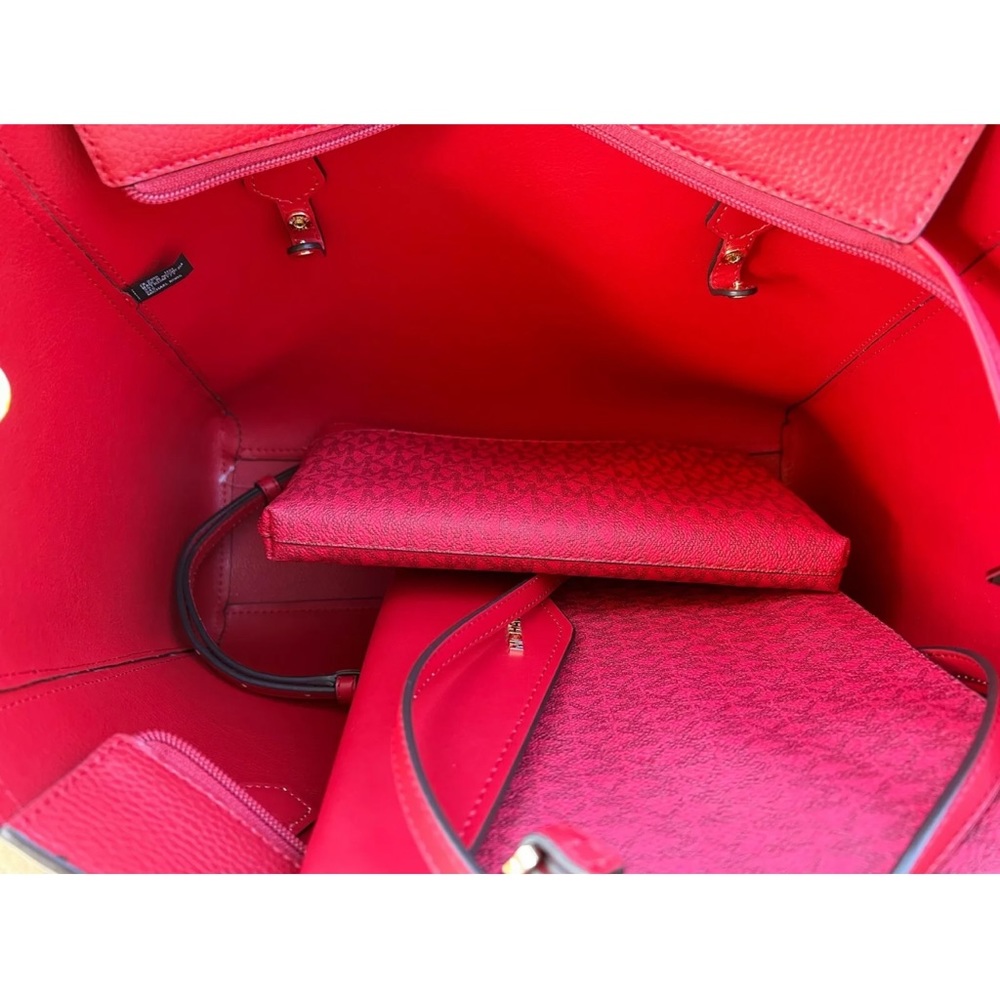 Michael Kors Maisie 3 in 1 Tote Large Leather Bag Flame Red - Picture 10 of 13